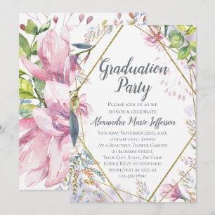 Invitación Graduación de Chicas de oro geométrico de flores d