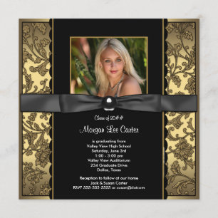 Invitación Graduación de chicas en negro y dorado