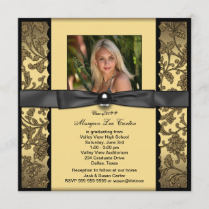 Invitación Graduación de chicas en negro y dorado