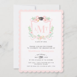 Invitación Graduación de cinta | 3 letras Monograma rosa Escu