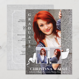 Invitación Graduación de cinta blanca de fotos Keepsake 3
