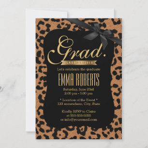 Invitación Graduación de cinta negra de impresión de leopardo