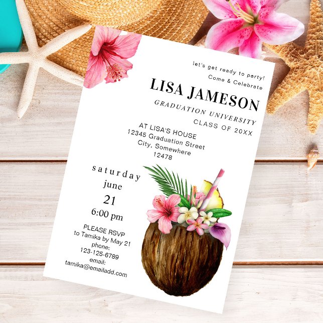 Invitación Graduación de coco tropical V2 (Subido por el creador)