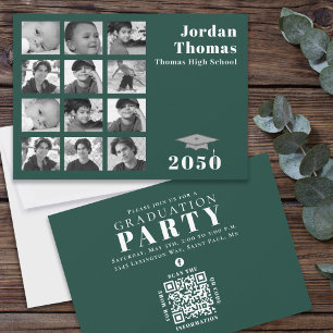 Invitación Graduación de código QR verde oscuro de varios Col