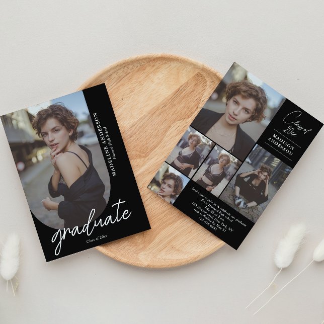 Invitación Graduación de Collage de fotos blanco y negro de m (Subido por el creador)