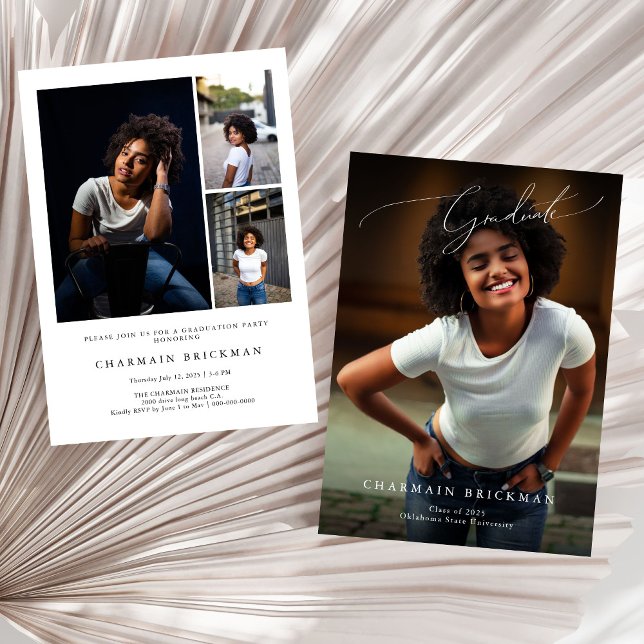 Invitación Graduación de Collage de fotos de guiones en blanc (Subido por el creador)