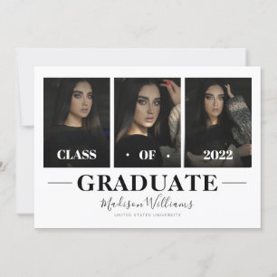 Invitación Graduación de Collage de fotos elegante y blanca m