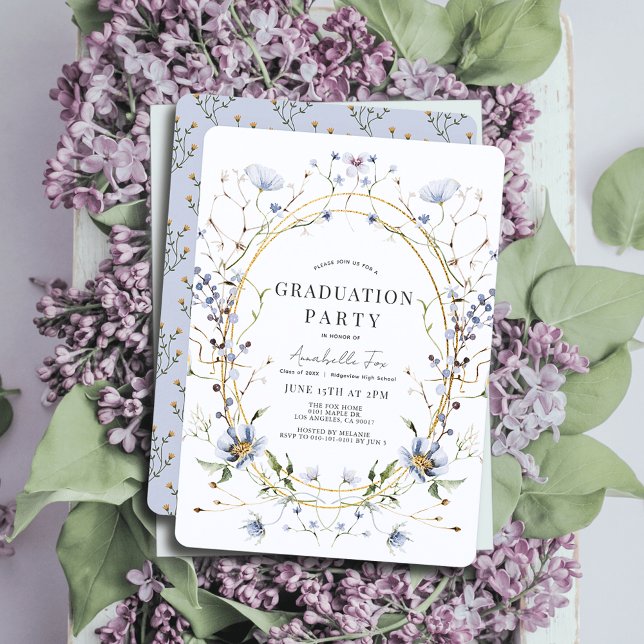 Invitación Graduación de color azul de flores silvestres (Subido por el creador)