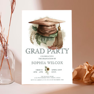 Invitación Graduación de color de agua Floral Cap Foto Grad F