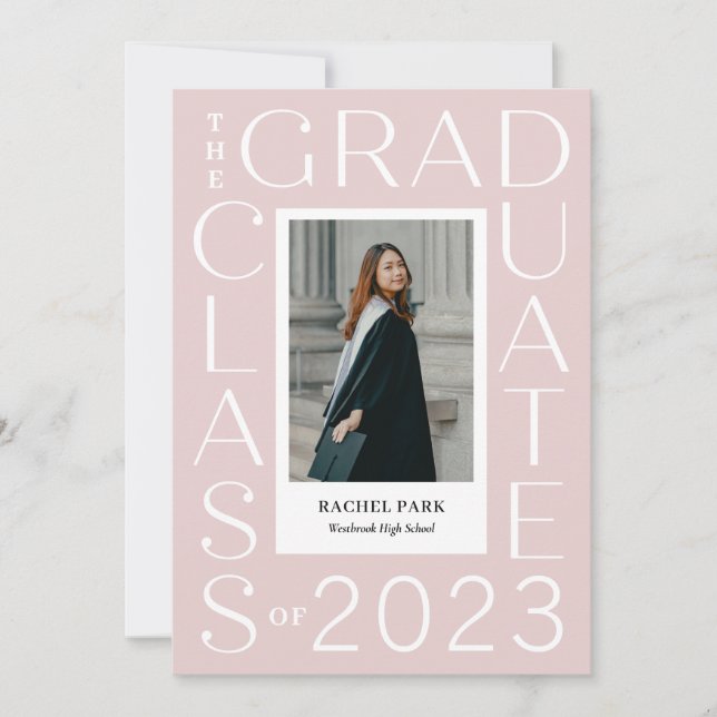 Invitación Graduación de color modificable de marco de letra (Anverso)