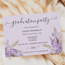 Invitación Graduación de color morado de agua floral de lavan