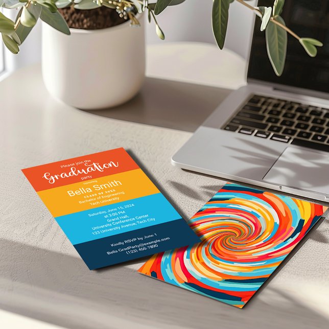 Invitación Graduación de color ondulante retro Groovy Vortex (Subido por el creador)