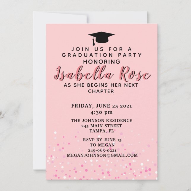 Invitación Graduación de color rosa (Anverso)
