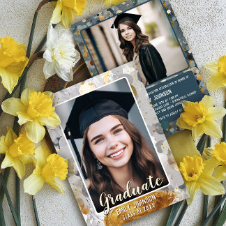 Invitación Graduación de Confetti de Plata y Relieve metaliza
