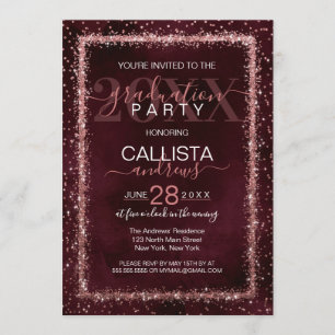 Invitación Graduación de Confetti rota con oro a Rosa de Borg