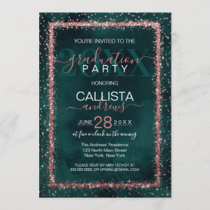 Invitación Graduación de Confetti rota con oro Rosa esmeralda