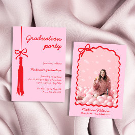 Invitación Graduación de Coquette Bow Foto Grad 2025