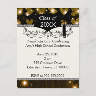 Invitación graduación de corazones dorados