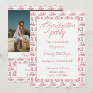 Invitación Graduación de Cowgirl Disco Rosa