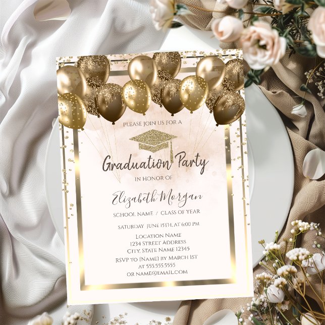 Invitación Graduación de crema de tira de oro de diamantes (Subido por el creador)