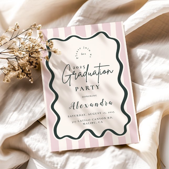 Invitación Graduación de cuadro ondulado rosado (Subido por el creador)