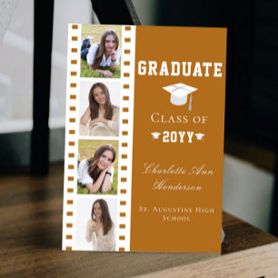 Invitación Graduación de cuatro Collages de fotos Anaranjad