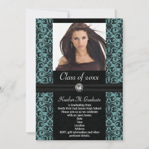 Invitación Graduación De Damasco Azul De Lt.