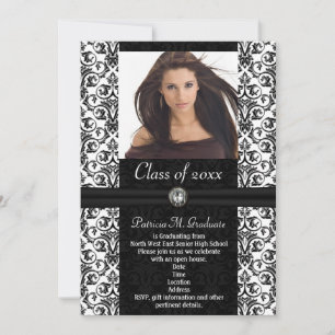 Invitación Graduación de Damasco Blanco y Negro