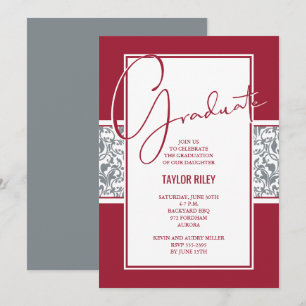 Invitación Graduación de Damasco gris de Crimson