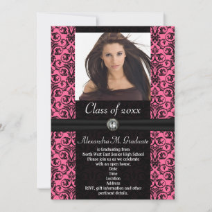 Invitación Graduación de Damasco negro rosado
