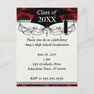 Invitación graduación de damasco rojo y negro romántico