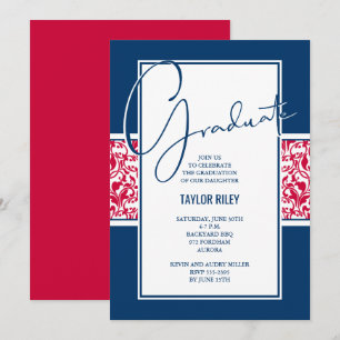 Invitación Graduación de Damask de la Marina Blanca Roja