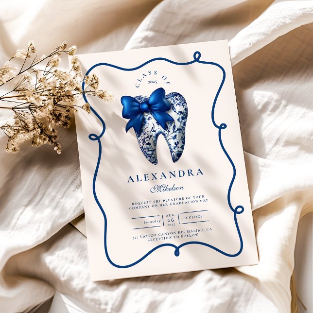 Invitación Graduación de Dentista de Bow Chinoiserie azul (Subido por el creador)
