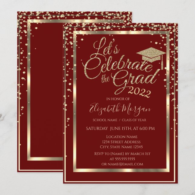 Invitación Graduación de Diamantes de Tapón de Oro (Anverso / Reverso)