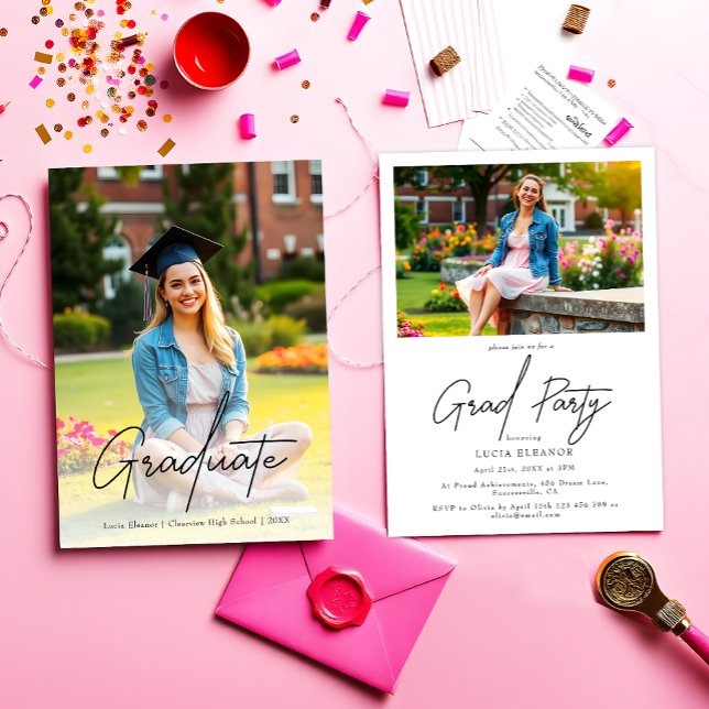 Invitación Graduación de dos fotografías en escritura negra d (Subido por el creador)
