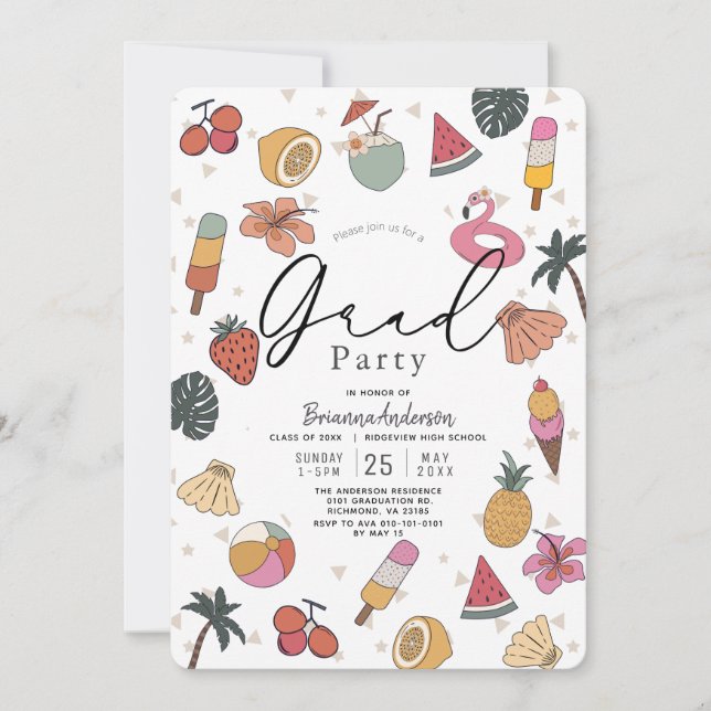 Invitación Graduación de elementos de verano del grupo tropic (Anverso)