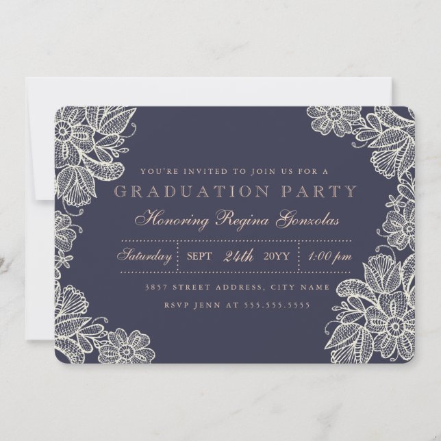 Invitación Graduación de encaje vintage (Anverso)