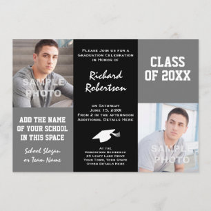 Invitación Graduación de encargo elegante gris y negra del