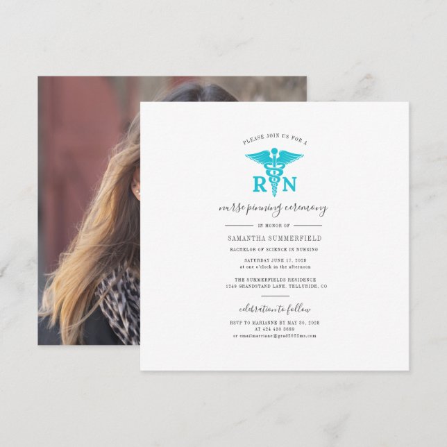 Invitación Graduación de enfermera 2025 Foto de ceremonia de  (Anverso / Reverso)