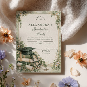 Invitación Graduación de Enfermera Floral Verde Salvia