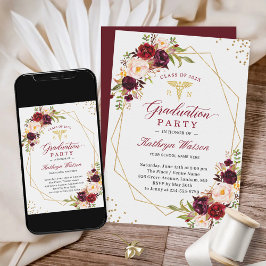 Invitación Graduación de Enfermera Registrada con Floral Rojo