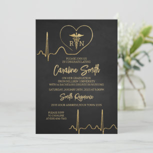 Invitación Graduación de Enfermera RN Black Gold Médico