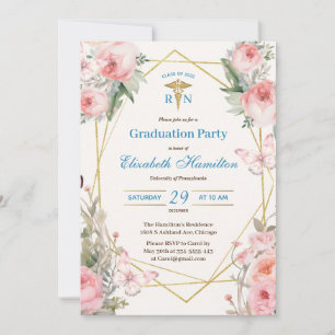Invitación Graduación de enfermera RN Enfermería Graduado Flo