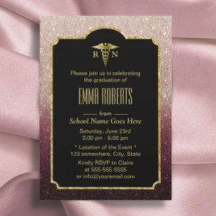 Invitación Graduación de enfermera RN Rosa de oro moderno de 