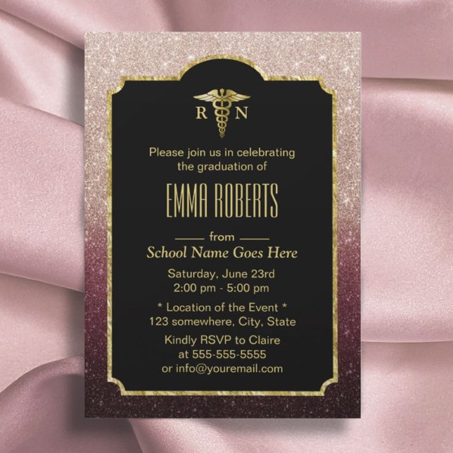 Invitación Graduación de enfermera RN Rosa de oro moderno de  (Subido por el creador)