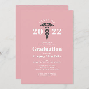 Invitación Graduación de enfermeras 2022 Rubor Pink Caduceus 