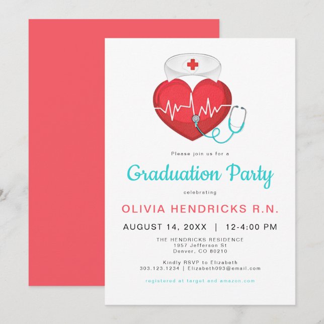 Invitación Graduación de enfermeras de estetioscopio de agua (Anverso / Reverso)