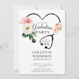 Invitación Graduación de enfermeras de estetioscopio floral a