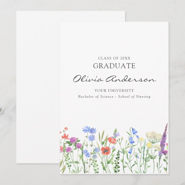 Invitación Graduación de Enfermeras Florales (Anverso / Reverso)