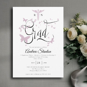 Invitación Graduación de enfermeras mariposas rosadas caligra